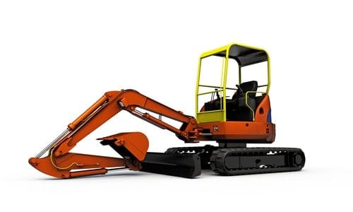 Tracked excavator with articulated digging shovel