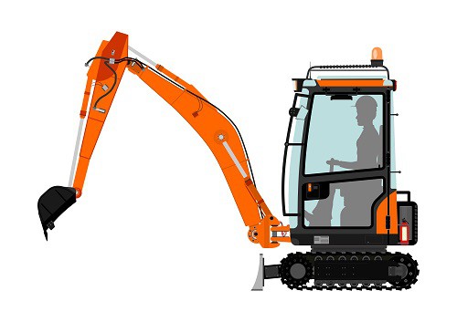 Illustration of mini excavator with small digging attachment