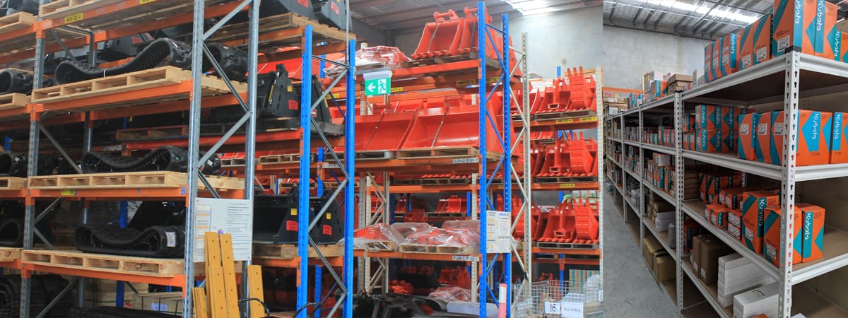 Kubota Tractors spare parts kept in a warehouse shelf
