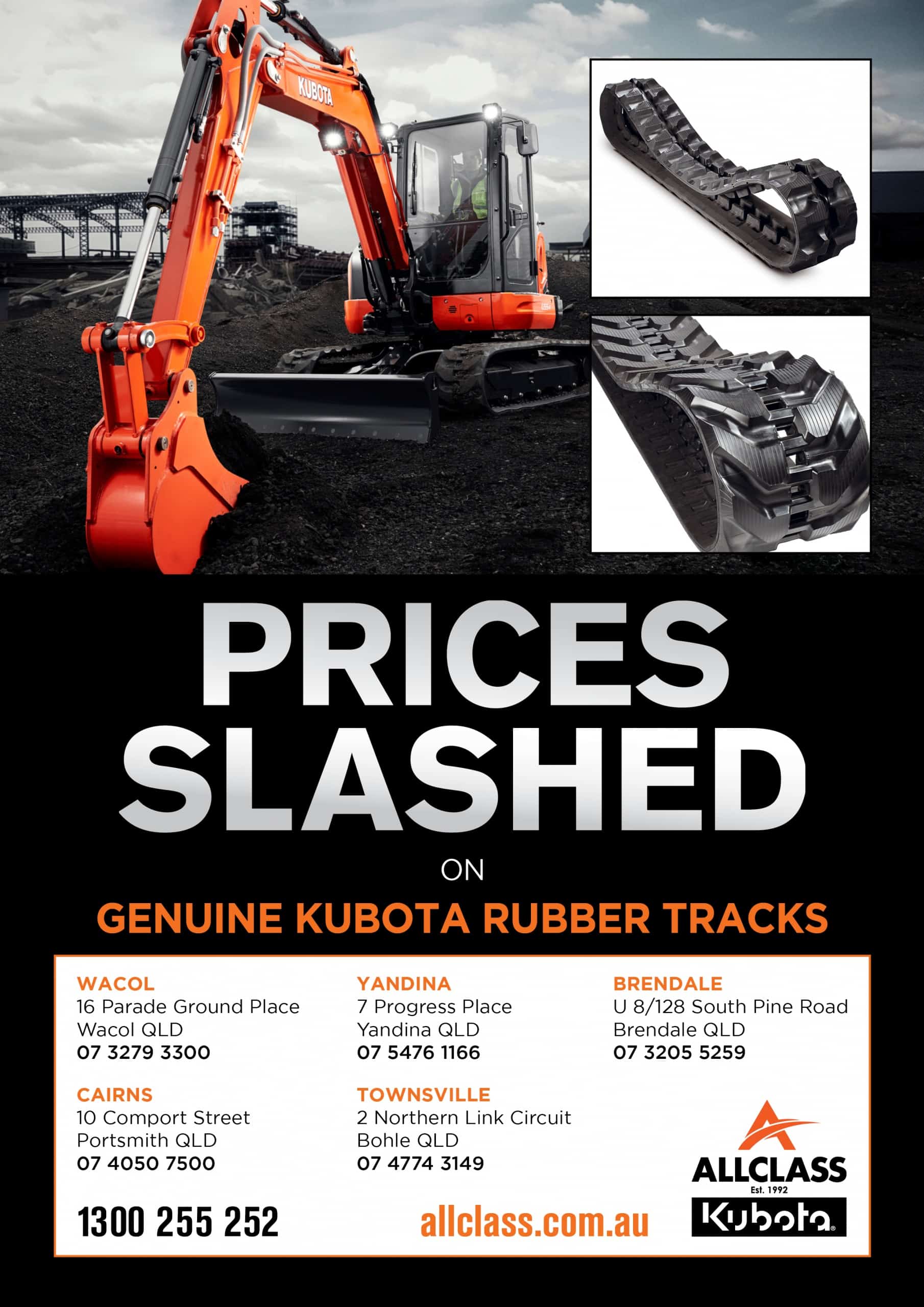Allclass Flyer image for Kubota Rubber Tracks with Excavator, Location and contact details