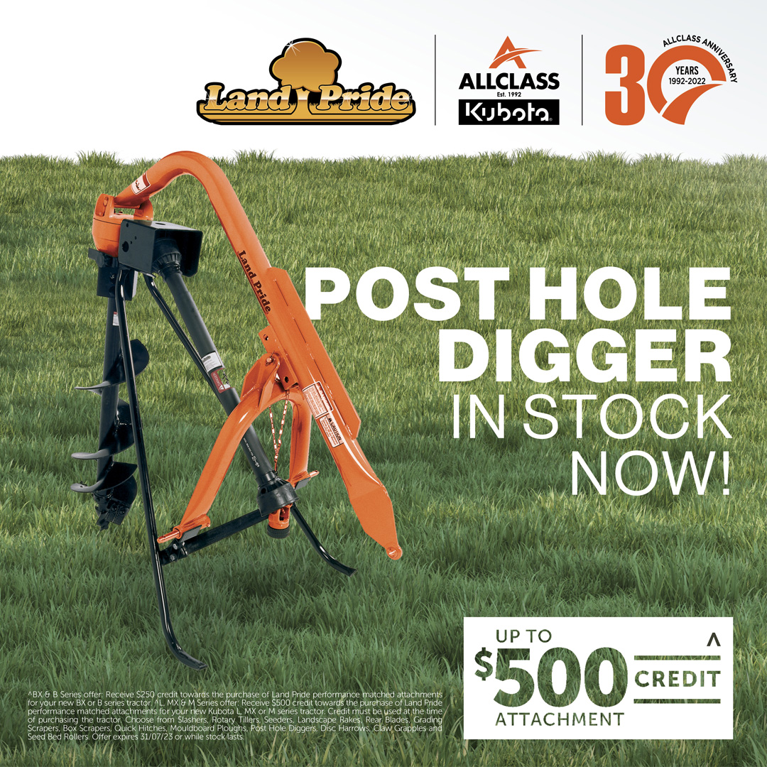 Post hole digger attachment in QLD by Allclass Kubota