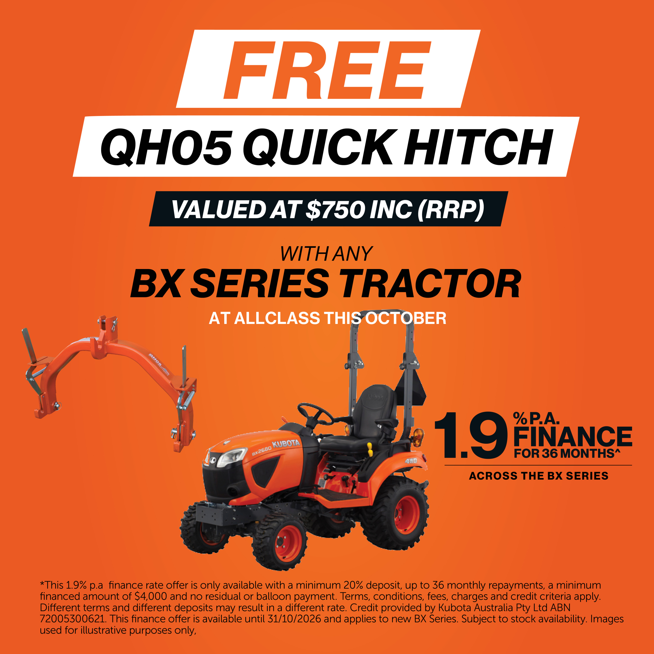 Free Quick Hitch with any BX Tractor purchase this October