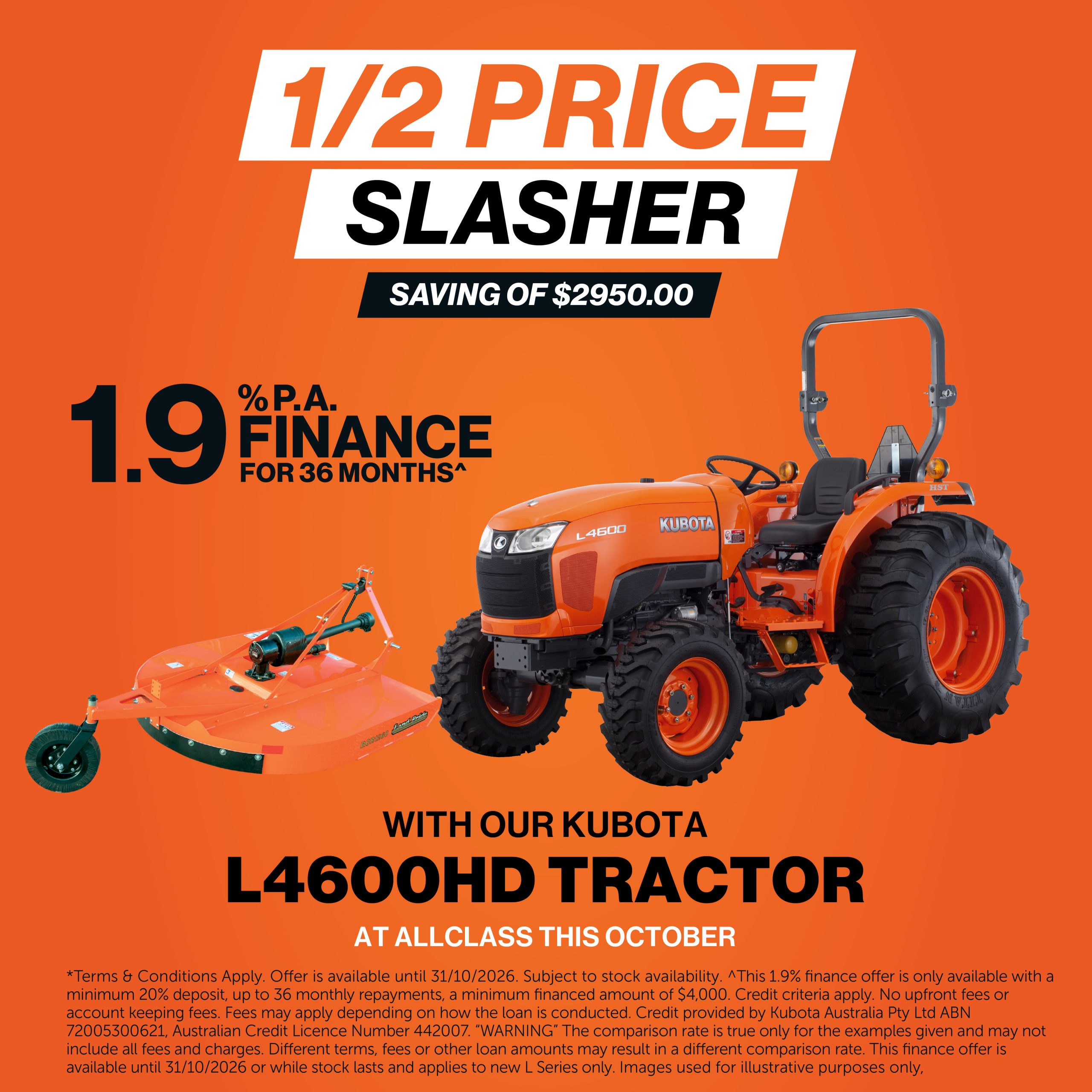 Half Price Slasher with L4600HD Tractor from Allclass